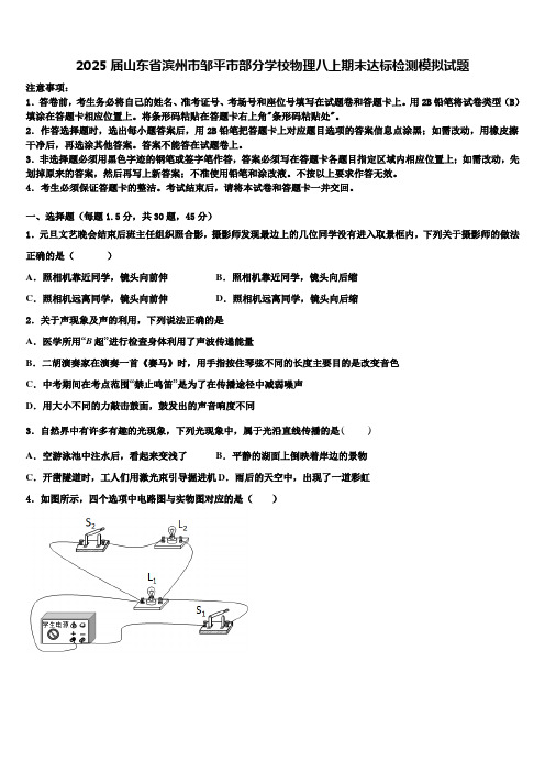 2025届山东省滨州市邹平市部分学校物理八上期末达标检测模拟试题含解析