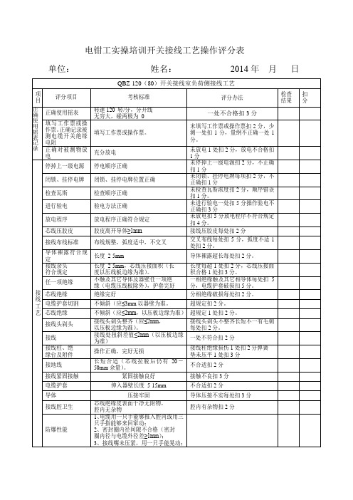 红岭煤矿电钳工实操考试开关接线工艺操作评分表年操作项目 QBZ