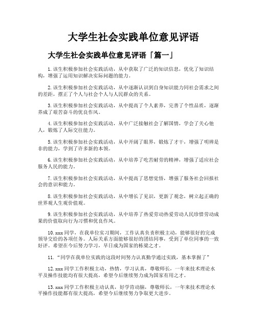 大学生社会实践单位意见评语