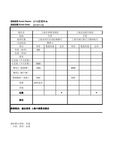 年会酒店比价表