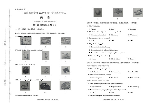 2019年青海省西宁市中考英语试卷(附答案与解析)