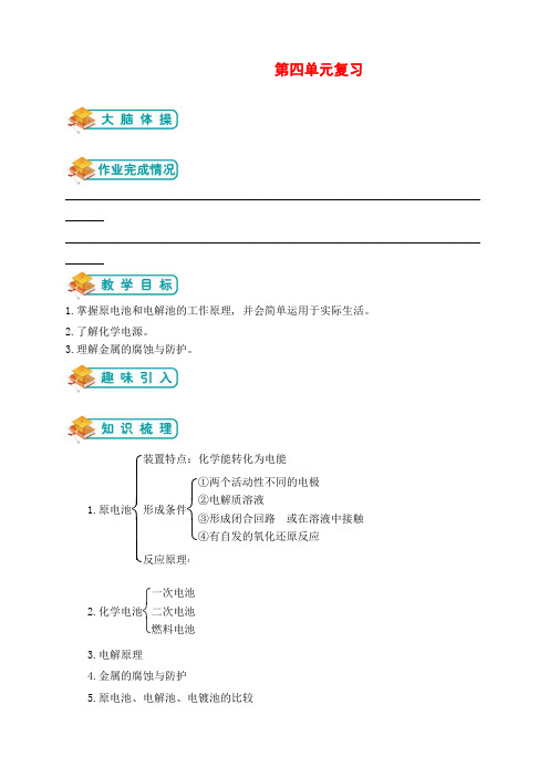 人教版高中化学选修4第19讲：第四单元复习(学生版)