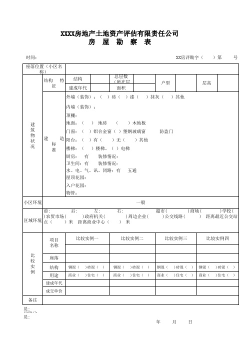 房地产土地估价、资产评估现场查勘表