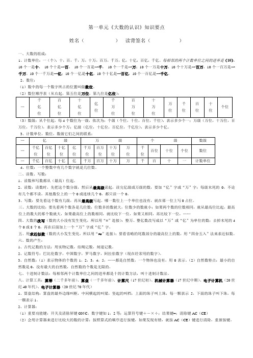 人教版四上第一单《大数的认识》知识要点