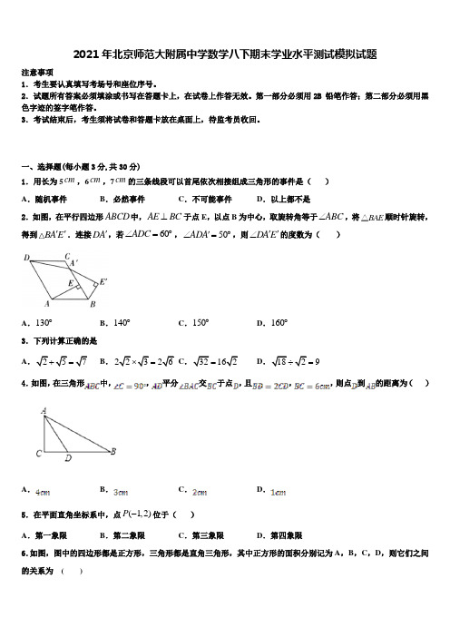 2021年北京师范大附属中学数学八下期末学业水平测试模拟试题含解析