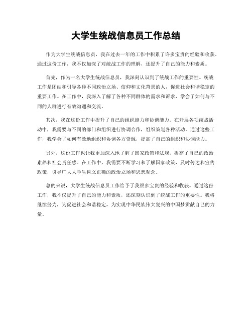 大学生统战信息员工作总结