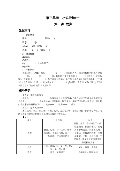 人教版九年级上册语文故乡 练习题