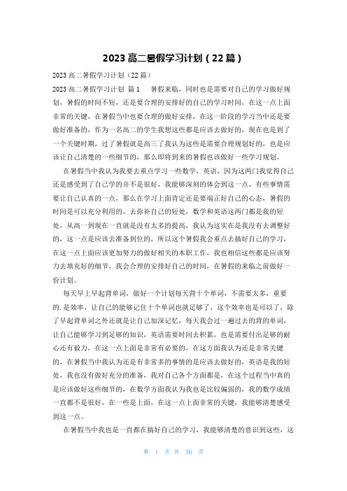 2023高二暑假学习计划(22篇)