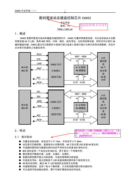 数码管驱动及键盘控制芯片CH452