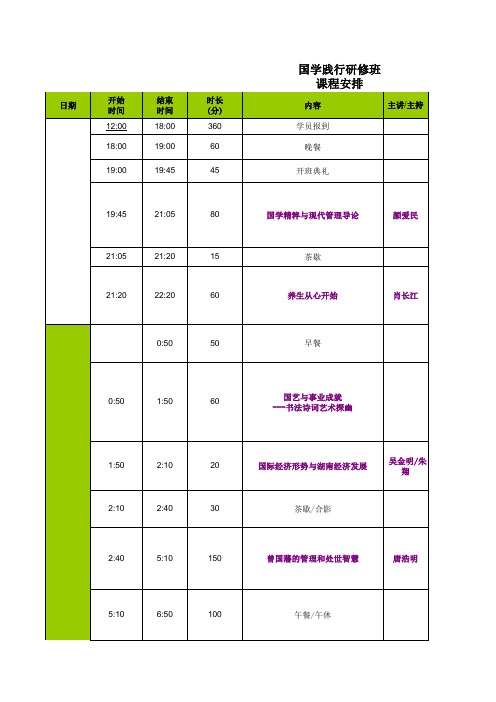 八期班课表