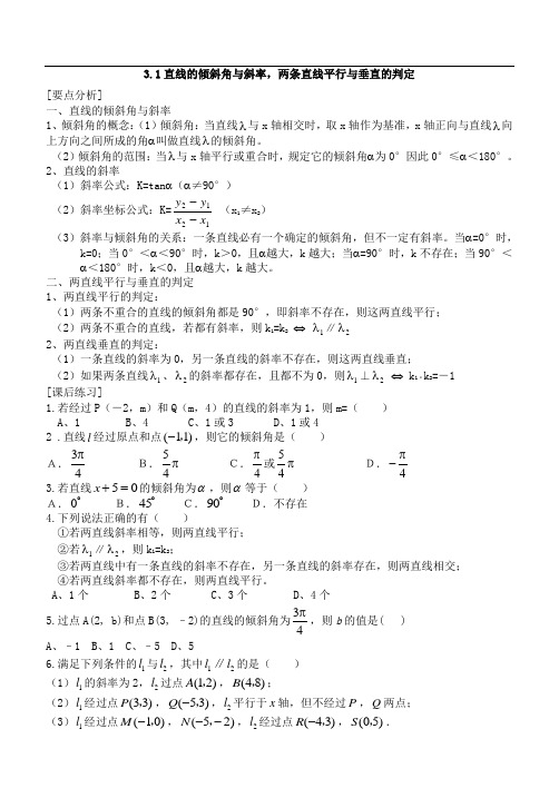 必修2数学直线的倾斜角与斜率试题