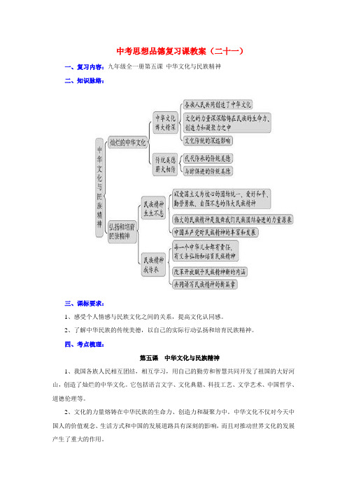九年级政治全一册第五课 中华文化与民族精神复习教案