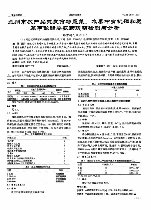 兰州市农产品批发市场蔬菜、水果中有机磷和氨基甲酸酯类农药残留检测与分析