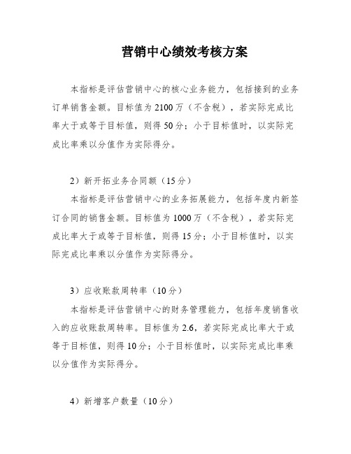 营销中心绩效考核方案