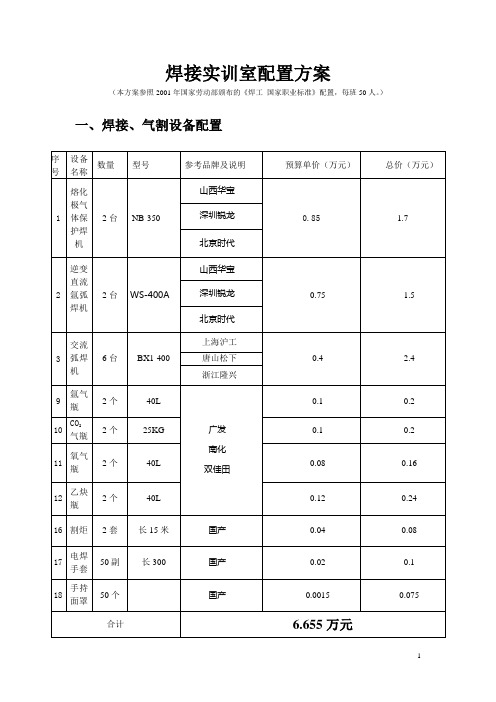 焊接实训室设置方案