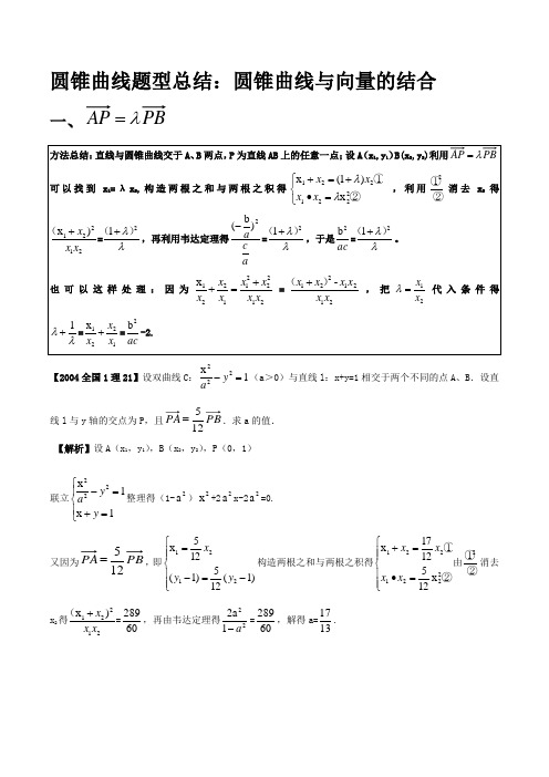 圆锥曲线题型总结：圆锥曲线与向量结合的三种题型【精品】