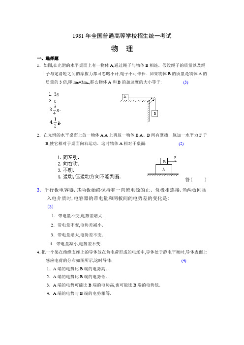 1981年全国普通高等学校招生统一考试