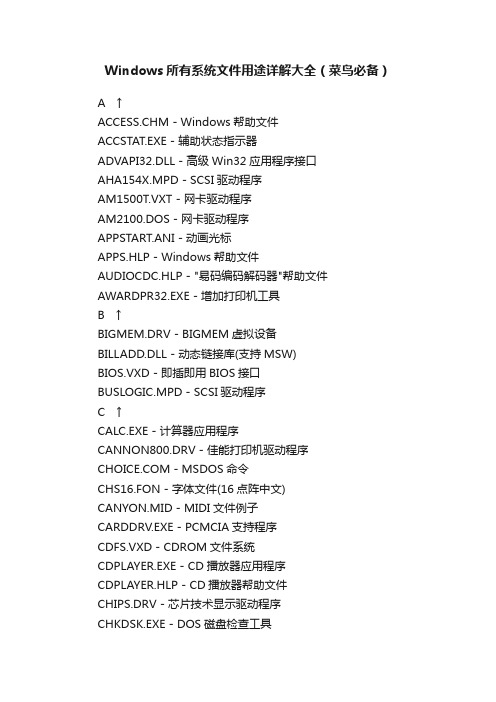 Windows所有系统文件用途详解大全（菜鸟必备）