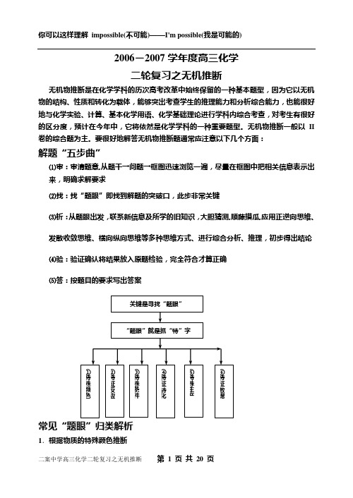 二轮复习之无机推断