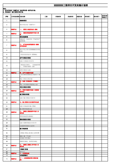 工程项目开发实施计划表