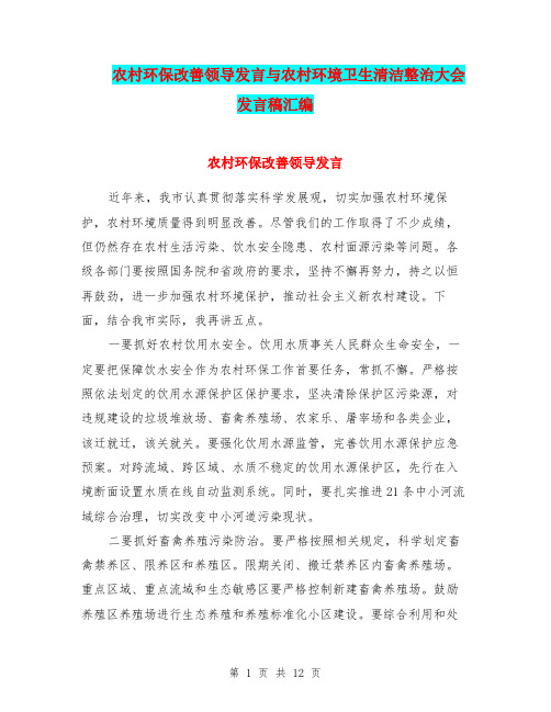 农村环保改善领导发言与农村环境卫生清洁整治大会发言稿汇编