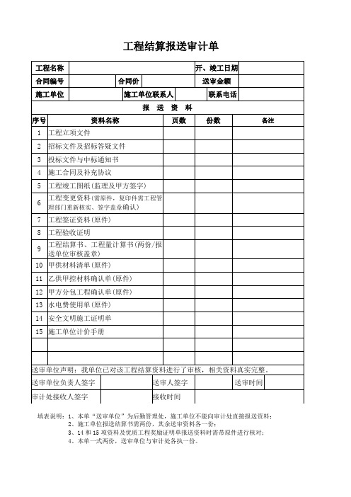 工程结算审计表格模板