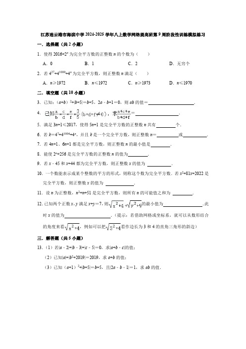 江苏连云港市海滨中学2024-2025学年八上数学网络提高班第9周阶段性训练模拟练习【含答案】