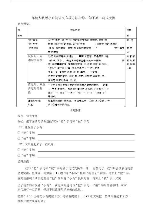 部编版小升初语文专项方法指导：句子类二句式变换.docx