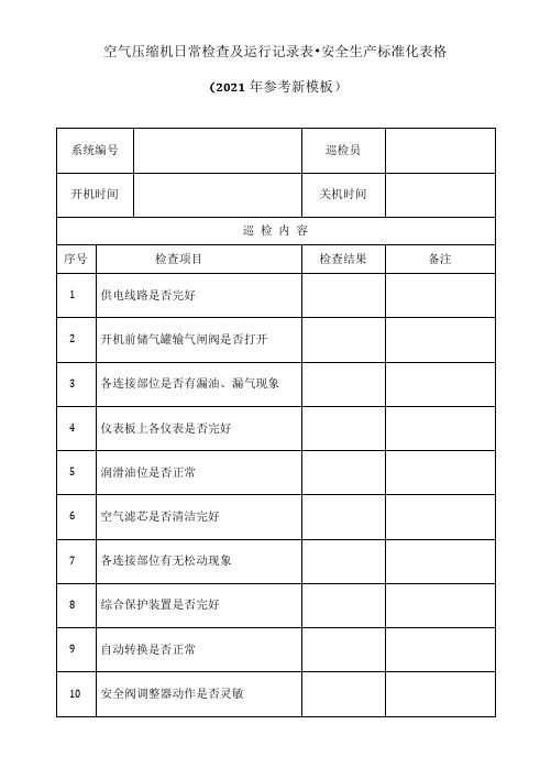 空气压缩机日常检查及运行记录表-安全生产标准化表格(2021年参考新模板)