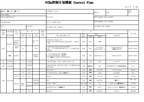 PCBA控制计划模板 Control Plan