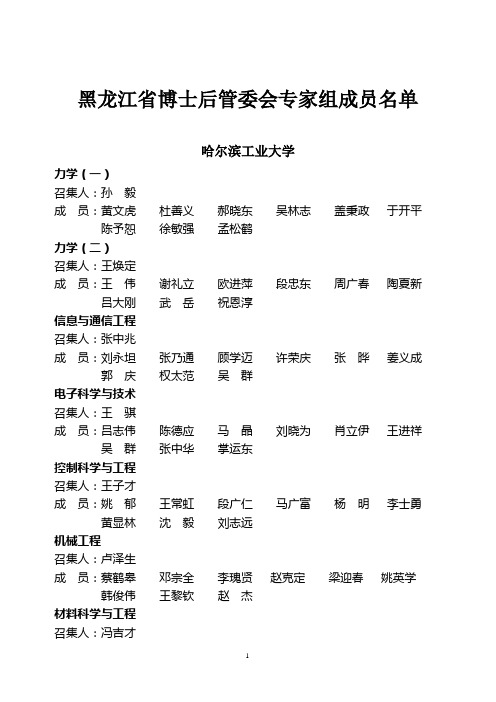 黑龙江省博士后管委会专家组成员名单