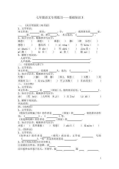 新课标人教版初一语文下册基础知识专项练习题及答案