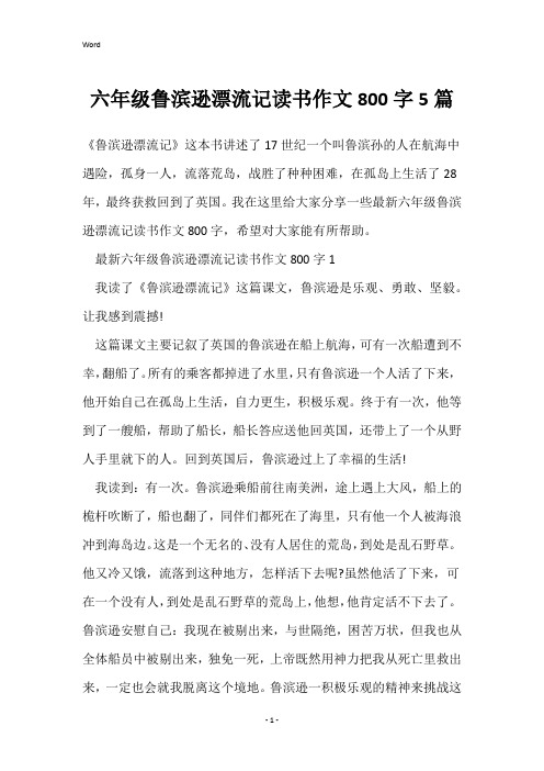 六年级鲁滨逊漂流记读书作文800字5篇