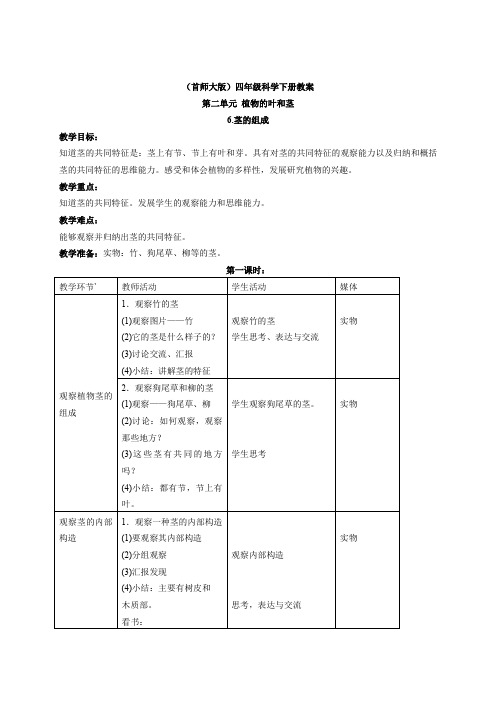 首师大小学科学四上《6.茎的组成》word教案(2)