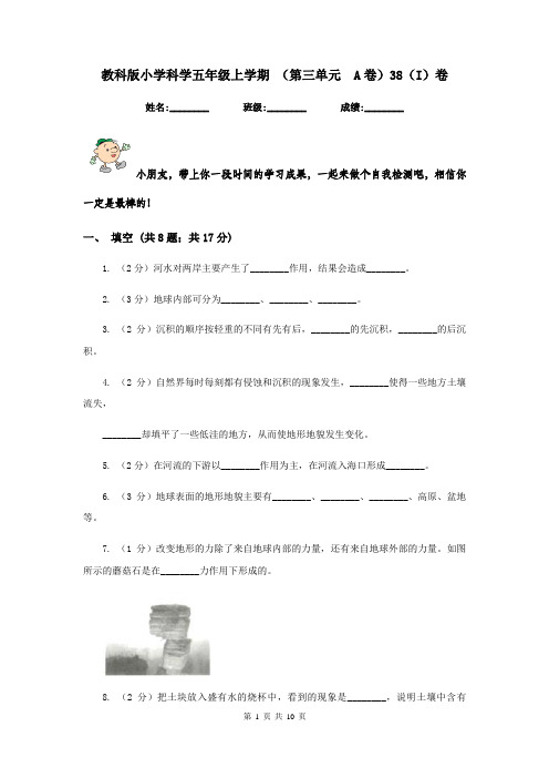 教科版小学科学五年级上学期 (第三单元 A卷)38(I)卷