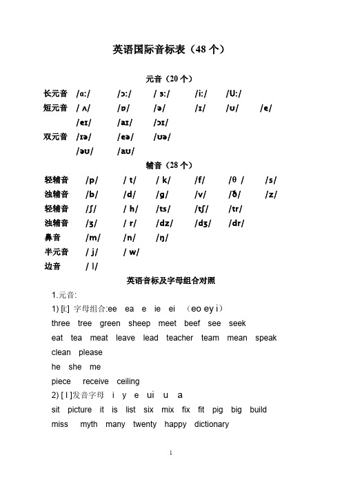 (完整word版)最新国际音标及字母组合对照表