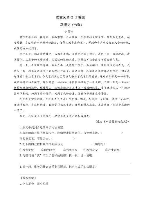 人教统编版六年级语文上册《丁香结》类文阅读训练题