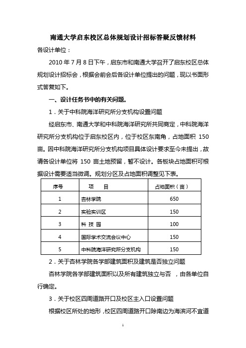 南通大学启东校区总体规划设计招标答疑反馈材料