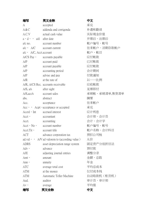 会计用语缩写