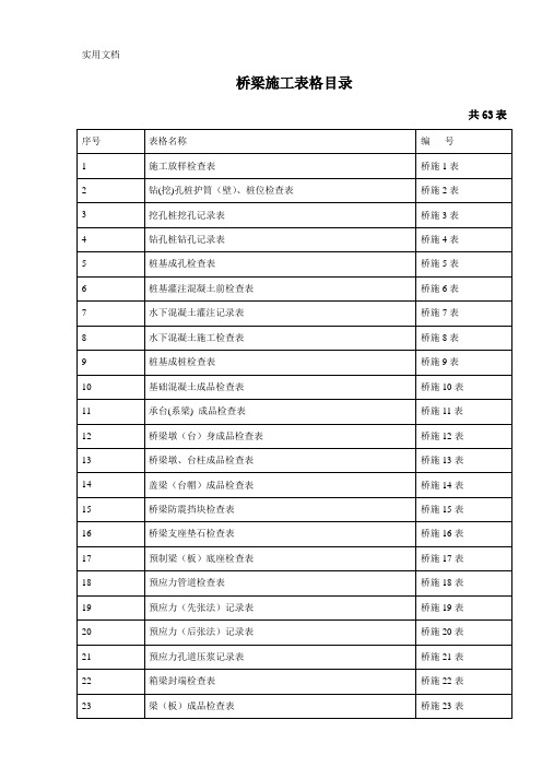 桥梁施工用表