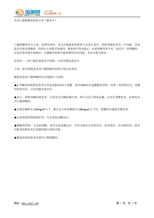 各类口服降糖药的特点你了解多少?.docx