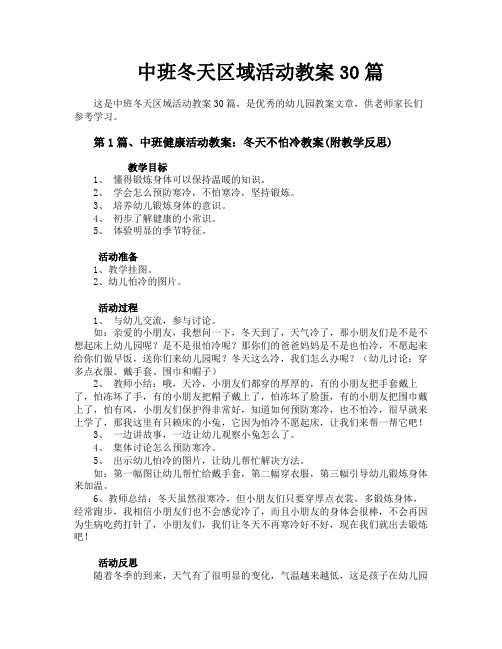 中班冬天区域活动教案30篇