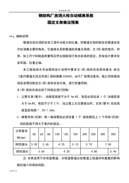 钢结构厂房消火栓系统固定支架做法预案