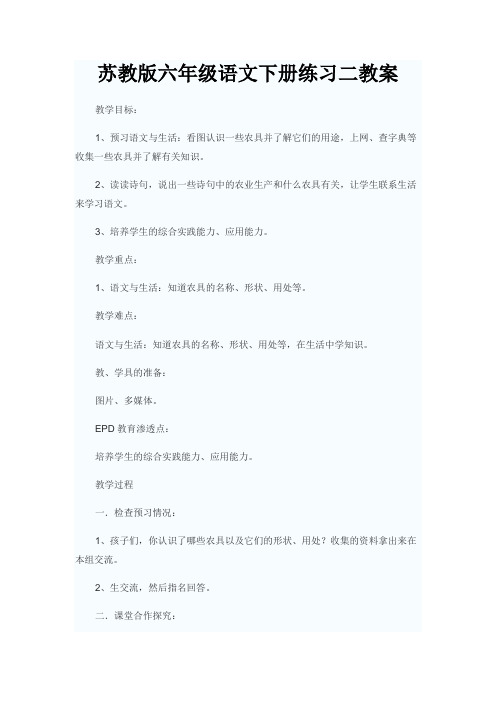 苏教版六年级语文下册练习二教案