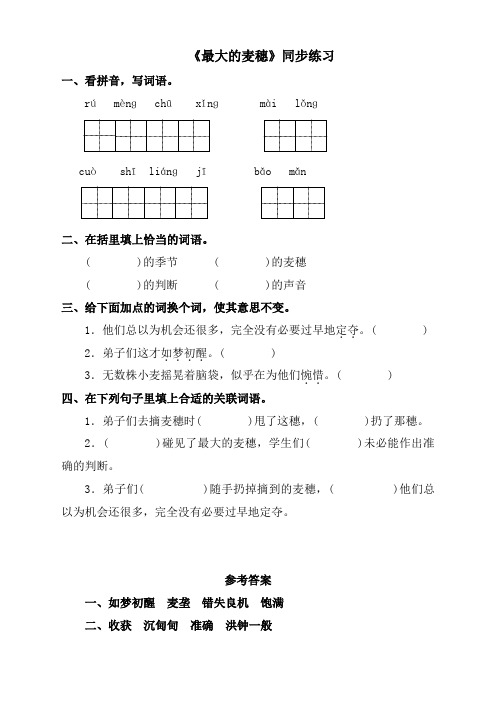 语文苏教版6下《最大的麦穗》同步练习2