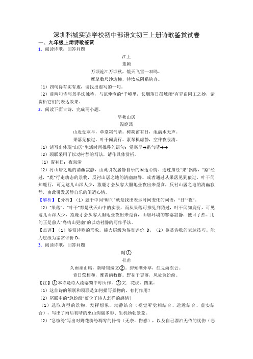 深圳科城实验学校初中部语文初三上册诗歌鉴赏试卷