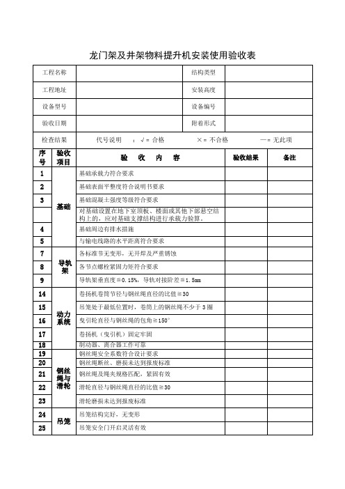 龙门架及井架物料提升机安装使用验收表