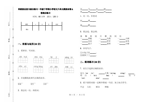 科教版总复习综合练习一年级下学期小学语文六单元模拟试卷A卷课后练习