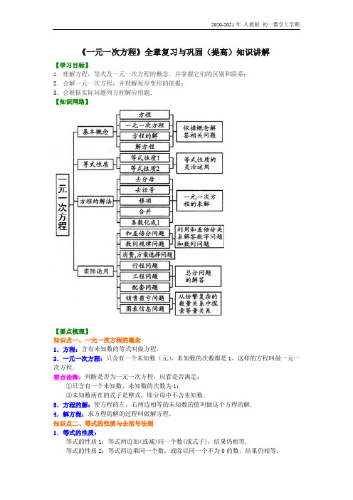 人教版数学七年级上册31《一元一次方程》全章复习与巩固(提高)知识讲解