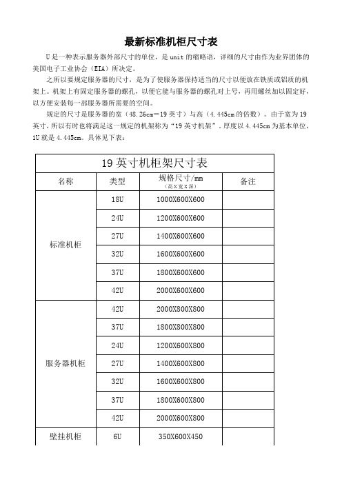 最新标准机柜尺寸表